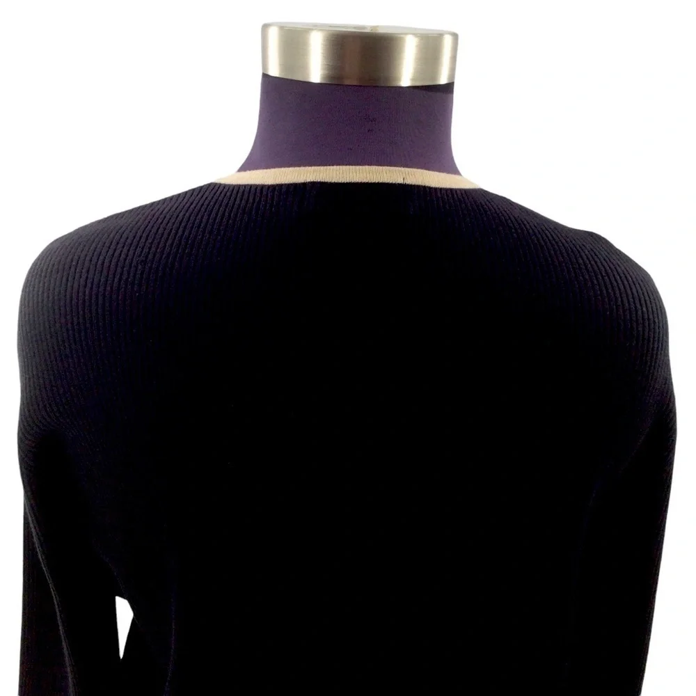 Lane Bryant Ribbed Crew Neck Black and Beige‎ Zip Front Cardigan